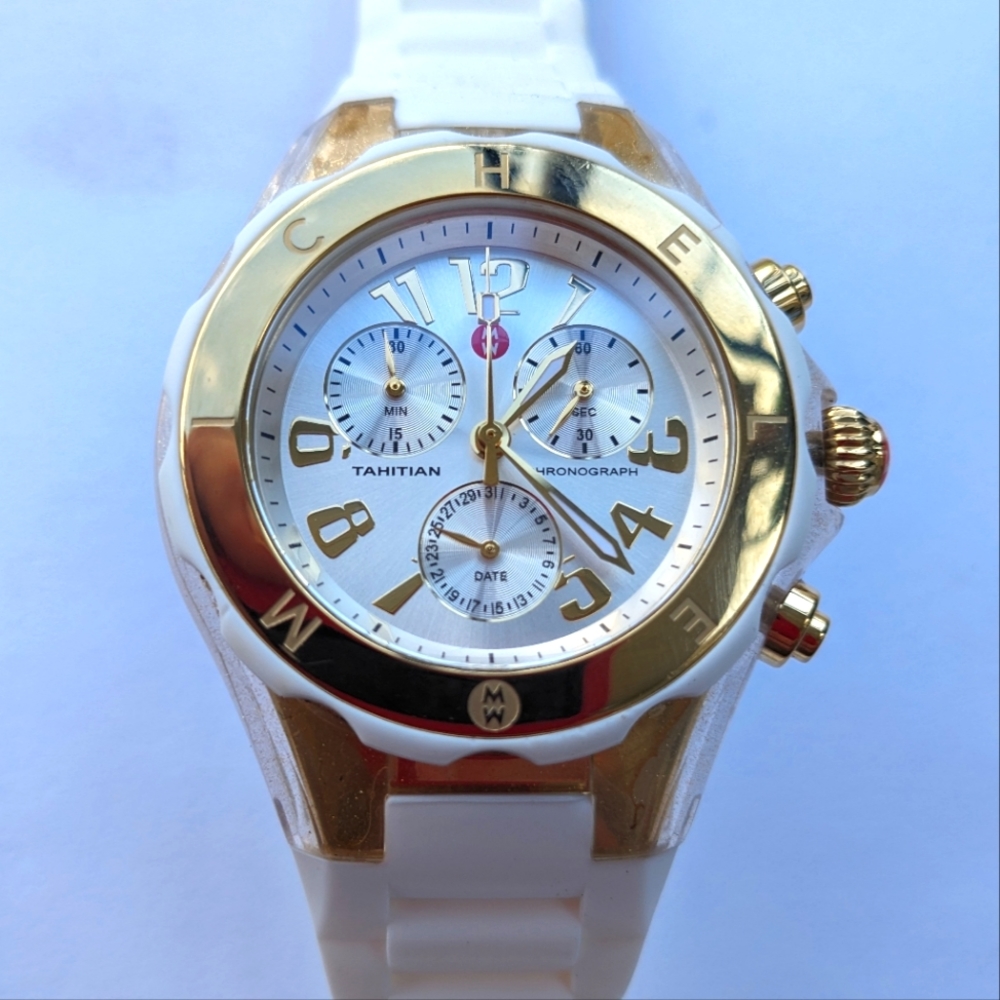 Michele Tahitian Jelly Bean Chronograph Silver Dial Ladies Watch